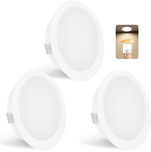 YindaLux Set di 3 faretti da incasso a LED, 230 V, dimmerabili, 3 W, 4000 K, bianco neutro, ultra piatto, 300 lm, foro 55-58 mm e 15 mm, IP44, faretto da incasso per armadio a specchio, bianco