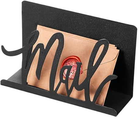 Oldmoom Organiseur de courrier noir avec découpes pour garder le bureau bien rangé, porte-lettres en métal, porte-documents, cartes postales, emplacements d'affichage pour enveloppes, cartes postales