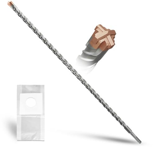 METOTY Broca SDS Plus de 16 mm × 600 mm, con 4 cuchillas de metal duro, cabeza con revestimiento, broca de piedra, martillo de hormigón, para piedra, hormigón, piedra natural, pared de ladrillo
