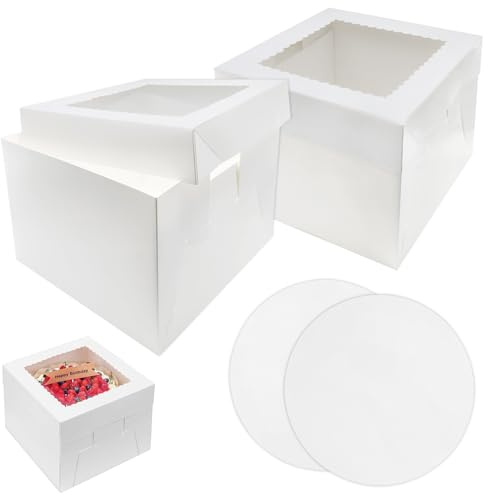 lyualma Juego de 2 Cajas para Tartas Caja Blanca para Transportar Tartas con Placa para Tartas Cartón Blanco para Pasteles, etc