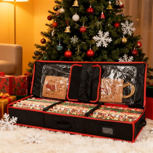 Contenitore per carta da regalo, tessuto Oxford, grande capacità, organizer per carta da regalo, pieghevole, per Natale, 101 x 36 x 14