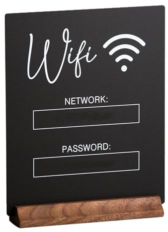 Panneau WiFi – Panneau de porte Internet de 48,3 cm, panneu de mot de passe réseau léger, signalisation en acrylique avec base en bois pour la maison | Panneu WiFi portable pour la maison, les invit