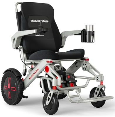 MobilityMate Folding Electric Wheelchair for Adults, All Terrain Powered Wheelchair with Dual Motors & 27 Miles Long Range