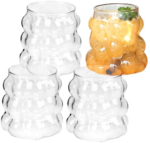 DENUOTOP Bubbelglas 350 ml, Matcha-glas, fina vattenglas av borosilikatglas, iced latte macchiato, dricksbestick, universalglas för kaffe, vatten, juice, mjölkshake (4 stycken)