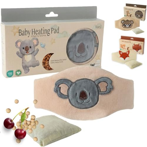 RANJI - Cinturón Anticólicos Bebé con Huesos de Cereza – Saquito de Semillas para Cólicos Bebé Recién Nacido, Algodón GOTS & Certificación OEKO-TEX, Apto Microondas (Koala)
