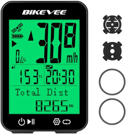 Bikevee Compteur Velo GPS sans Fil, 8 Langues, IPX7, 50g, Écran 2,4 | Compteur Velo, KMH/MPH, Température, Altitude, Pente, Démarrage/Arrêt automatique, pour VTT & Route