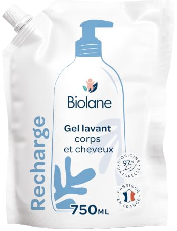 BIOLANE - ECO Recharge Gel Lavant Bébé 2 en 1 - Nettoie et nourrit - 350ml | Corps & Cheveux , Ne pique pas les yeux, Peaux Sensibles, 97% d'origine naturelle, Dès la naissance, Fabriqué en France