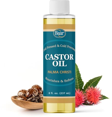 Baar Cold-Pressed Castor Oil, Cold-Processed, Hexane-Free, Palma Christi, for Skin, Hair, Massage & Castor Oil Packs, BPA-Free Bottle, 8 oz.