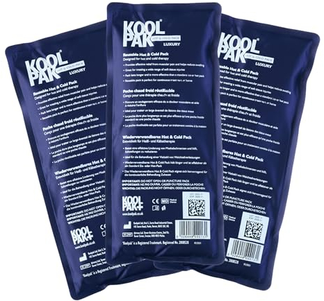Koolpak Hot and Cold Gel Packs Reusable - 12cm x 29cm Microwaveable Heat Pack for Pain Relief - Long-Lasting Therapy with Soft Nylon Cover - Flexible Design for Stomach, Back, Neck & Legs (Pack of 3)