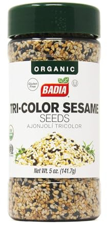 Badia Organic Tri-Color Sesame Seeds 5 oz – Black, White & Toasted Sesame Seed Blend – Rich Nutty Flavor & Crunchy Texture