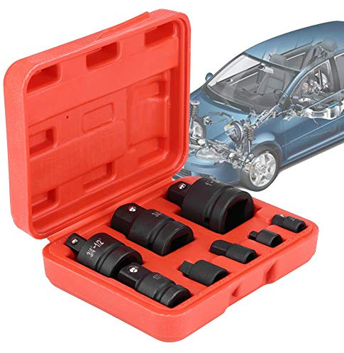 Lot de 8 Jeu de Douilles Adaptateurs, Adaptateurs de Convertisseur de Douilles à Chocs avec Un Boîtier en Plastique, Adaptateur Réducteur, Convertisseur de Douille en Acier Kit 1/4 3/8 1/2 3/4 1