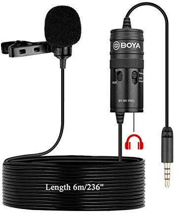 BOYA Neues Monitor-Lavalier-Mikrofon für Canon iPhone Podcast, 19 Fuß Omnidirektionales Kondensatormikrofon für Nikon Sony iPhone 15 14 13 DSLR-Camcorder Audiorecorder YouTube Interview Video