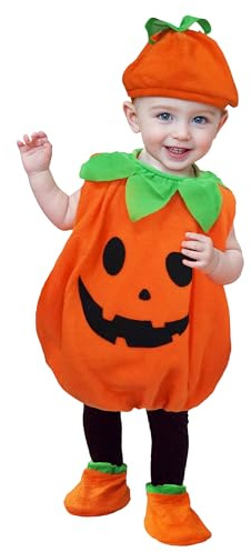 Cloudkids - Disfraz Halloween Disfraz de Calabaza Mono Niños de 18-24 meses Cosplay Vestido para Carnaval Fiesta Ropa con Sombrero Zapatos (Talla L,18-24 Meses)
