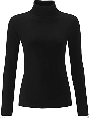 NY Deluxe Edition Women Ladies Ribbed Stretch Polo Turtle Neck Rib Top Jumper UK Size (Black, M/L)
