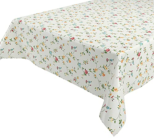 Klassisch Blümchen Wachstuchtischdecke Wachstuch abwischbar Garten Tischdecke RUND OVAL ECKIG, Größe wählbar (Eckig 140x200 cm)