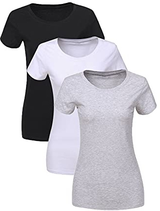 LiKing Dam T-shirt Bomull Kortärm Basic Sommar Rund hals T-shirts Toppar Top Blus 1/3-pack 6101, M