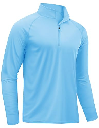 TACVASEN Camiseta Manga Larga 1/4 Cremallera Hombre Camiseta UV Exterior Protección Solar Running Verano Hombre Azul Agua XL