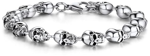 Bandmax Bracciale con Teschio Uomo, 19-23 cm in Acciaio Inox, 2 Stili Argento/Nero, Gioielli per Ragazzo, Idee Regalo per Lui Fidanzato Papà