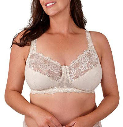 Women's Total Support Non Wired Lace Full Cup Non Padded Soft Cup Bra (Almond, 36E)