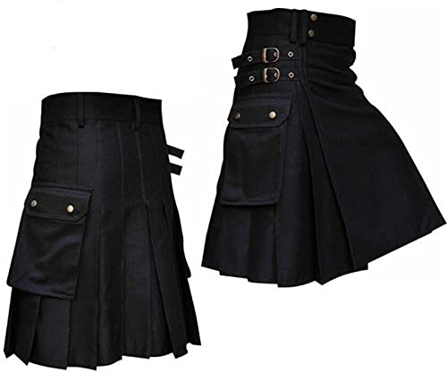 MOVERV Faldas para Hombre Pantalones De Hombre Color SóLido Punk Retro GóTico Bolsillo EscocéS Falda Falda Plisada CláSica Retro GóTica Falda Plisada Pantalones Cortos De Hip