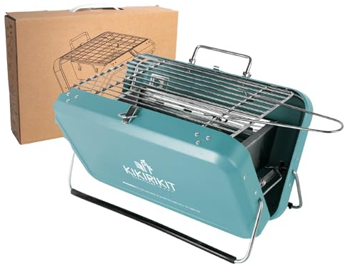 KIKIRIKIT Kolgrill- Bärbar grill i rostfritt stål - Picknickgrill - Lätt att bära och använda - Original gåva - Föräldragåvor - (Turkos)