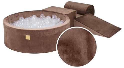MEOWBABY Spielplatz aus Schaumstoff mit Bällebad 240x45cm - Schaumspielset mit 200 Bälle für Kinder, Velvet, Schokobraun: Transparent