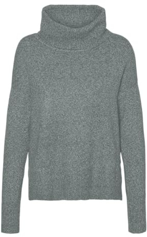 VERO MODA kvinnlig stickad poncho VMDOFFY LS cowlneck blus GA NOOS, Balsam grön/detalj: melerad, S