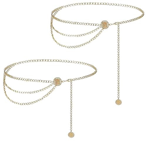 EUPSIIU 2 Stück Taillenkette Gürtel, Gold Sexy Taille Kette, Bauchkette, Mehrschichtig Verstellbare Hüftkette Taille Kett Belly Chain, für Frauen und Mädchen Mädchen Kleid Jeans Taillenkette (2)