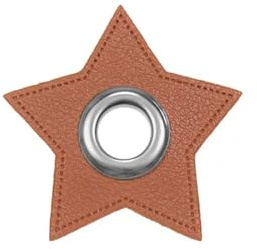 Ösen Patches Stern – 2 Stück – Lederimitat zum Aufnähen – 6 Farben – für Kordeln, Taschen, Turnbeutel, Kleidung – Patch mit Metallöse – DIY Nähzubehör für Deko & Accessoires (camel)