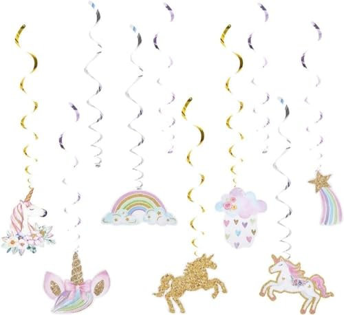 Lot de 10 Licorne Suspendus Tourbillons, Décorations Guirlandes en Spirales D'anniversaire pour Enfants, Thème Licorne Décor de Serpentin Suspendu de Plafond Pour Anniversaire, Mariage ou Carnaval