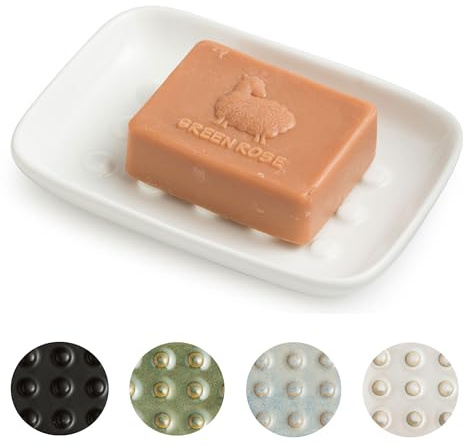 Miamolo Soap Dish, Ceramic Soap Holder Shower Soap Dish for Bar Soap Sponge, Soap Saver Tray for Bathroom Kitchen Sink, White