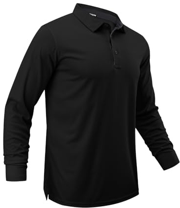 DEHORU Mens Polo Shirt Quick-Dry Long Sleeve Basic Tee Athletic Moisture Wicking Performance Dry Fit Classic Golf Tennis T-Shirt(BK XL) Black
