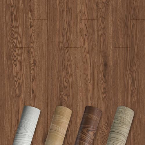Selbstklebende Holzoptik Vinylboden, PVC Bodenbelag, Vinyl-Fußböden Bodenfliesen Wasserfest, Langlebig Designbelag für Wohnzimmer, Schlafzimmer, Büros 60x1000cm Dunkle Walnuss