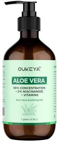 OUKEYA 500ml Doposole Aloe Vera Gel + 2% Niacinamide, Gel Lenitivo Doposole Naturale per Scottature Solari, Irritazioni, Punture di Insetti, Idratante Viso e Corpo, Vegano e Senza Parabeni