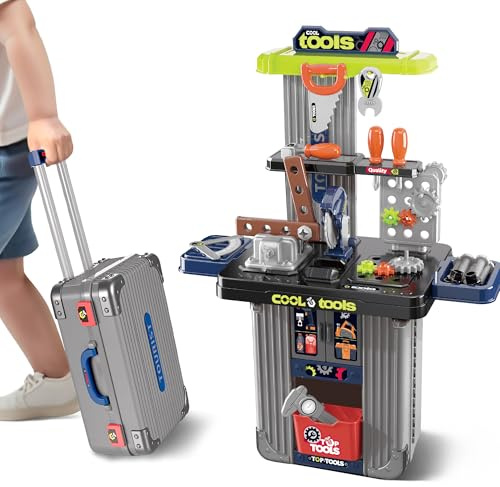 iPlay, iLearn Kids Tool Bench Set, Pretend Play Construction Workbench Toys for Toddlers 3-5, STEM Workshop Playset for Boys, Realistic Engineering Tool Set, Cool Birthday Gifts for Child Girl Age 4-6