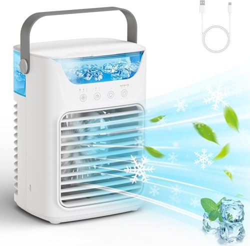 Aceshop Condizionatore Portatile, 650ML Raffreddatore D'aria Evaporativo con Timer 2-4H, 3 Velocità, 2 Modalità di Nebbia, 7 Luci Colorate, Mini Raffreddatore D'aria Personale per Camera Ufficio