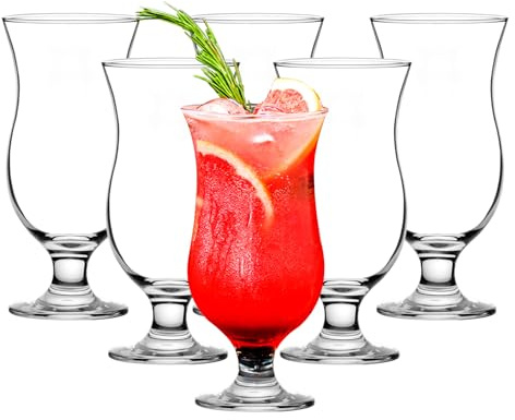 binsakao Hurricane Glasses Set of 6 - Pina Colada Cocktail Glass 410 ml - Clear Tulip Drinking Cups for Juices, Full-Bodied Beer, Tropical Drinks, Water, Beverages