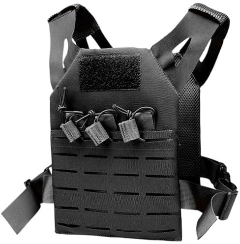 Kids Tactical Vest, Waterproof & Wear-Resistant Nylon Tactical Vest with Adjustable Belt One Size Airsoft Kids Costume with Hidden Pocket for Outdoor Hunting Training, Black