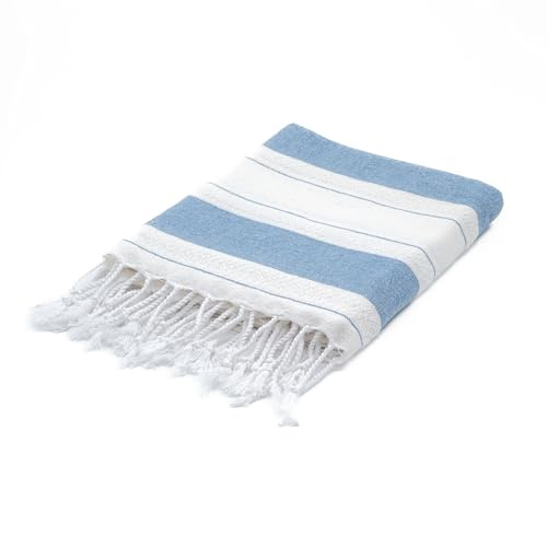 BERCA HOME Ephesus Turkish Beach Towel – Lightweight, Quick Dry, Sand Free – 100% Cotton Peshtemal Hammam & Bath Towel – 90x190 cm – Soft & Compact for Spa, Travel, Gym, Yoga, Camp, Picnic (Blue)