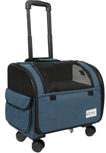 Galatée Borsa Da Viaggio Per Cani Con Ruote Removibili, Trasportino Per Animali Approvato Dalle Compagnie Aeree, Borsa Pieghevole Per Gatti Con Rete Traspirante, Passeggino Per Animali(Blu)