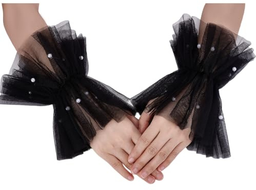 nbeads 1 Paire Gants Courts en Dentelle Sans Doigts, 220x90x3mm Gants de Mariage en Tulle Perlé pour Femmes Accessoires de Costume pour Fête D'Halloween