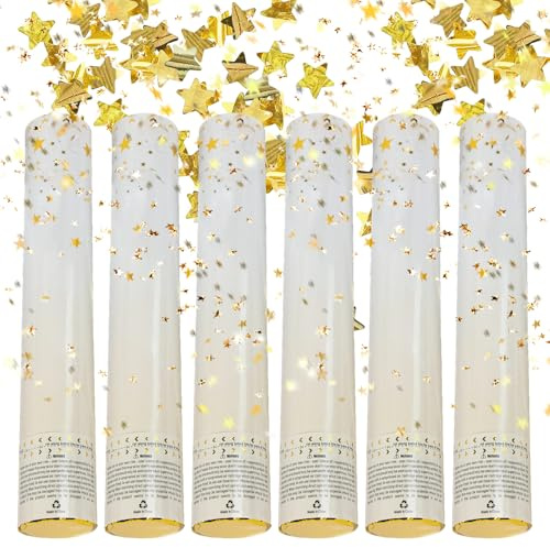 Rppiup 6pcs Confetti Cannons, Gold Stars Confetti Cannon Party Poppers, Large Biodegradable Confetti Wedding Confettis, Big Burst for Weddings, Birthdays, New Year, Celebration, Graduations, Christmas