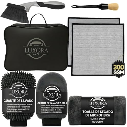 Kit de limpieza de coche – Kit de lavado de coche premium con paños de microfibra, guantes de lavado y 800 g/m² de secado para exteriores