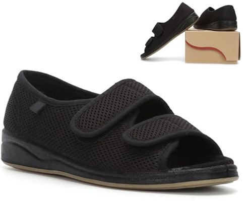 Sandali extra larghi da donna per diabetici, scarpe estive da passeggio con chiusura in , per anziani e piedi gonfii, scarpe per il tempo libero, Nero , 37 EU