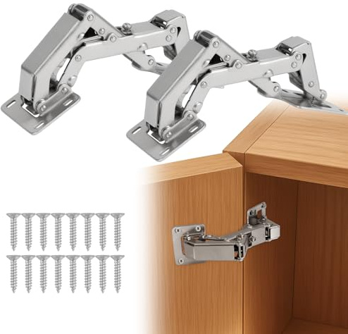 HBL' 170° Soft Close Cabinet Hinges, Wide Opening Hydraulic Cupboard Hinges for Thick Cabinet Doors, Heavy-Duty Angle Adjustable Overlay Design, 4 Pack