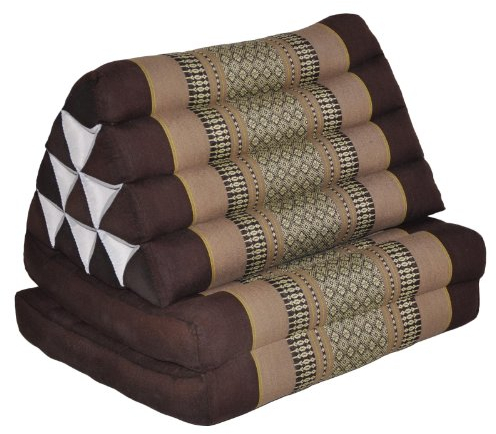 Wilai Kapok Thaikissen, Yogakissen, Massagekissen, Tantrakissen, Sitzkissen, Strandkissen, Meditationskissen - Braun/Beige (Dreieck mit Zwei Auflagen 52x44x45)
