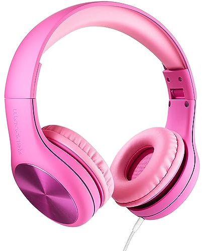 LilGadgets Connect+ Pro - Auriculares para niños para la Escuela, diseñados Pensando en la Comodidad de los niños, Plegables para Colocar sobre Las Orejas con micrófono en línea, Cable, Rosas