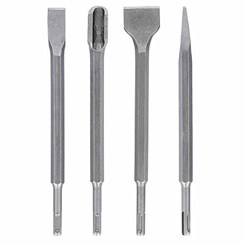 WELLCUT® WC-CHISEL4 - Juego de cinceles de 4 piezas con ranura plana y puntiaguda, martillo perforador