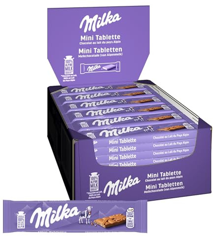 Milka - Mini Tablette Chocolat au Lait - Format Mini à Emporter - Présentoir de 48 barres (25 g)