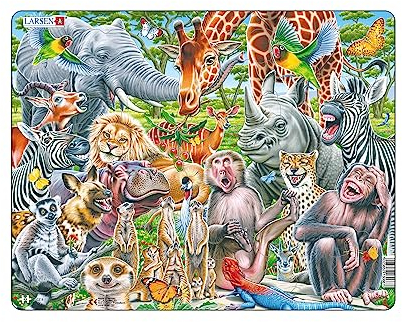 Larsen Puzzles CZ3, Kinder Rahmenpuzzle Glückliche afrikanische Tiere, 43 Teile, ab 4 Jahre, Lernspielzeug, Konzentration, Spielspaß